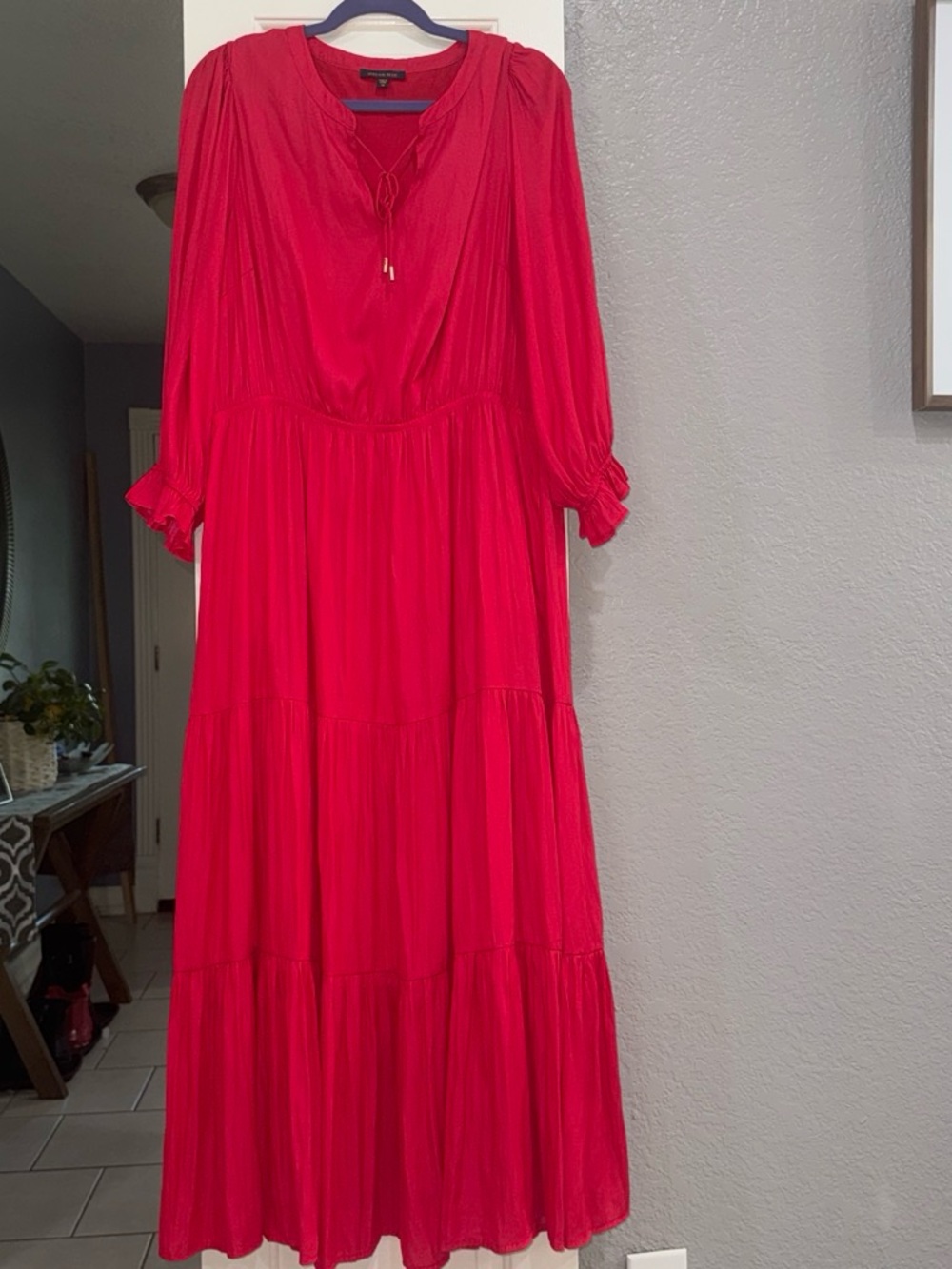 Skies Are Blue Fuchsia Tiered Maxi Dress with Tie Neck